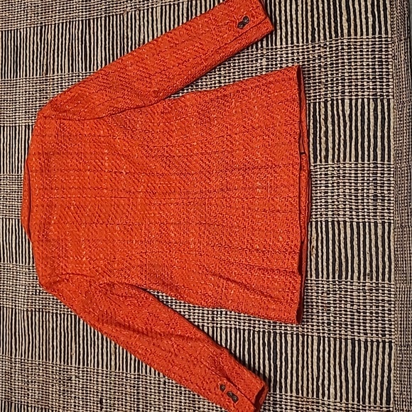 NWT KARL LAGERFELD PARIS ORANGE TWEED DOUBLE BREASTED BLAZER - Picture 13 of 14